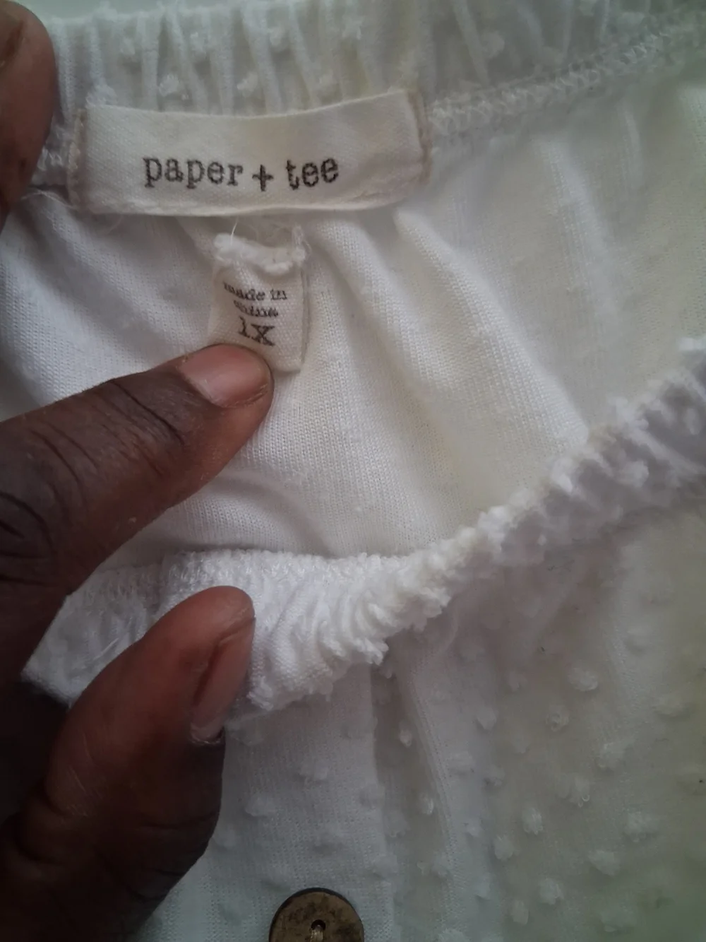 paper tee White Button-Front Peasant Blouse with Tie Sleeves